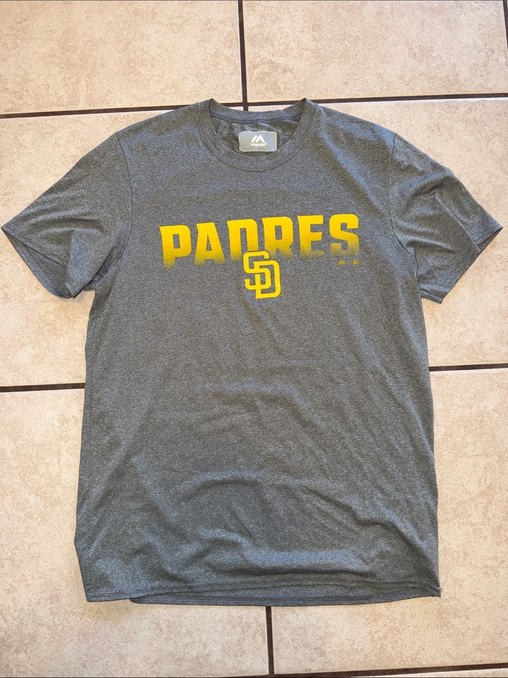 Majestic Gray Padres Tee with Yellow SD Logo